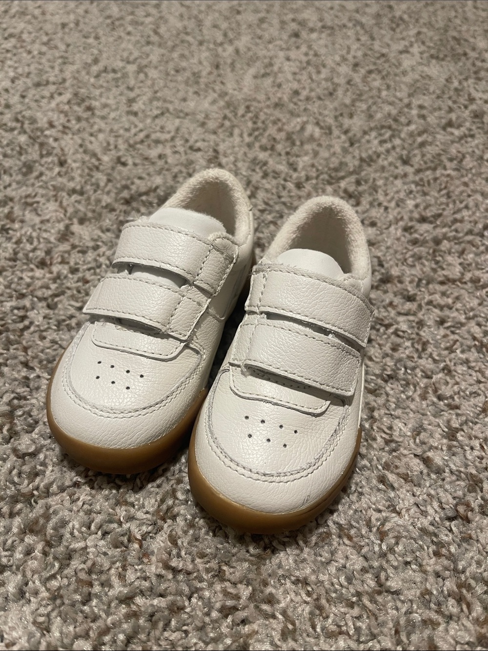ZARA Kids White Leather Velcro Sneakers with Gum Sole